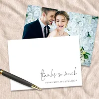 Elegant Name Script Photo Wedding Thank You  Note Card