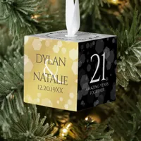 Elegant 21st Brass Wedding Anniversary Celebration Cube Ornament