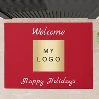 Christmas red business logo happy Holidays Doormat