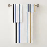 Blue white gold beach bathroom coastal bath towel set