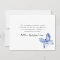 Blue Butterfly Funeral Memorial Thank You Card