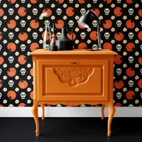 Black and Orange Skull Pumpkin Flowers Halloween Wallpaper