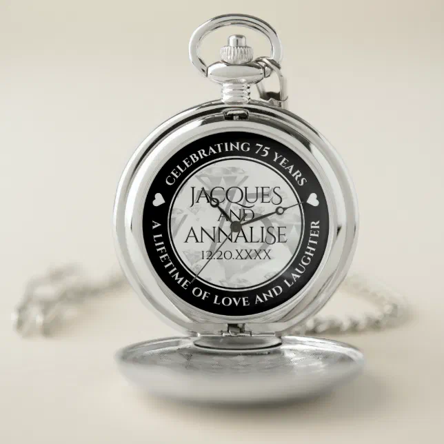 Elegant 75th Diamond Wedding Anniversary Pocket Watch