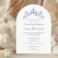 Elegant Vintage Romance Blue Wedding Rehearsal Invitation