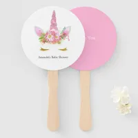 Pink and Gold Floral Unicorn Girl Baby Shower Hand Fan
