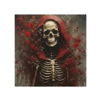 Skeleton in a Red Cape with Flowers Wood Wall Art