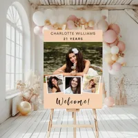 Peach photo collage birthday party welcome foam board