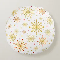 Retro Atomic Mid-Century Mod Red & Gold Starburst Round Pillow