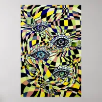 Conspiracy All Seeing Eye Chessboard Watercolor Poster