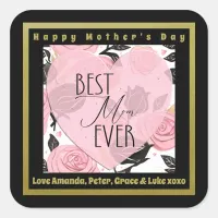 Best Mom Ever Hearts and Roses Square Sticker