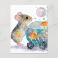 Adorable Mouse and Goldfish Postcard