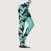 Orca Killer Whale Pattern on Teal Blue Ocean Leggings