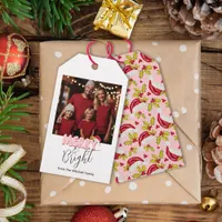 Retro Pink Photo Festive Merry Bright Christmas Gift Tags