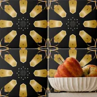Faux Gold & Black Luxury Mosaic Geometric Pattern Ceramic Tile