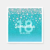 18th birthday teal blue green glitter name  napkins