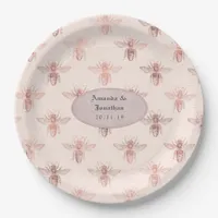 Rose Gold and Blush Bees Wedding Paper Plates