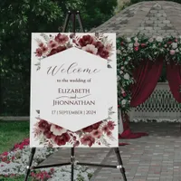 Burgundy Floral Watercolor Welcome Wedding Sign