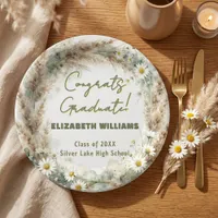 Sage Green Pampas Grass Daisy Boho Graduation Paper Plates