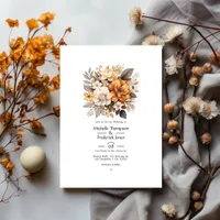 Gray and Brown Floral Wedding Invitation