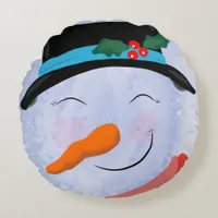 Watercolor Snowman Winter Christmas Decor Round Pillow