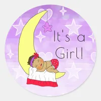 It's a Girl , Baby Girl on Moon Purple Ethnic Classic Round Sticker