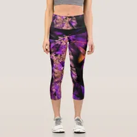 Modern fractal in black and purple capri leggings