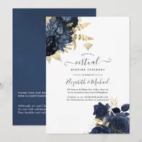 Navy and Gold Vintage Shabby Roses Virtual Wedding Invitation