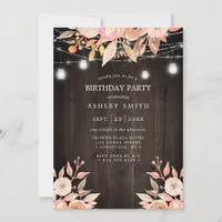 Autumn Floral Watercolor String Lights Birthday Invitation