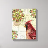 Collaged Old Letters and Cardinal Canvas Print