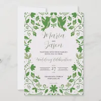 Mexican Green Floral Romantic Aesthetic Wedding Invitation