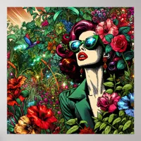 Pretty Woman in Flower Garden Poster