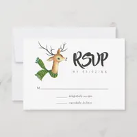 Retro Vintage Reindeer Christmas Wedding RSVP Card