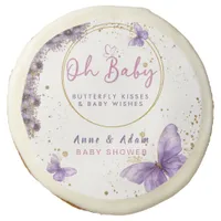 Oh Baby Butterfly Baby Shower Purple Floral Pink Sugar Cookie