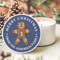 Gingerbread Man Navy Blue Merry Christmas Mini Candle Favors