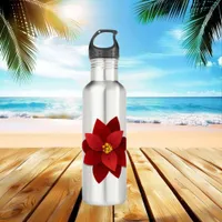 Beautiful Red Poinsettia Flower Christmas Stainless Steel Water Bottle
