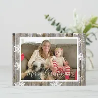 Distressed Wood and Snowflakes Photo Christmas Holiday Card