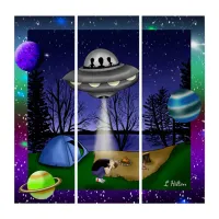 UFO Extraterrestrial Abduction Alien with Planets  Triptych