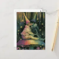 Whimsical Forest Mushroom Fairy Tale Romance Art Postcard