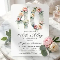 Vintage Watercolor Blush Pink Peony 40th Birthday Invitation