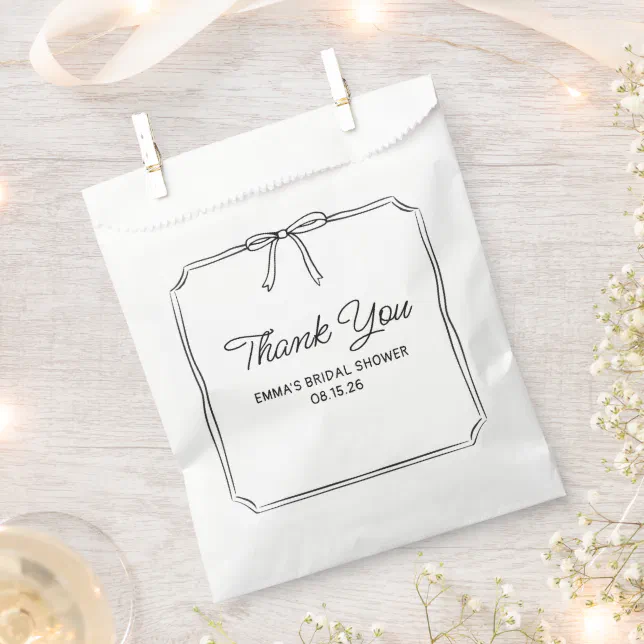 Elegant Coquette Chic Bow Bridal Shower Thank You  Favor Bag