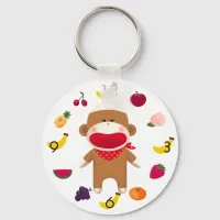 Sock Monkey Fruit Basket Keychain