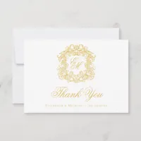 Elegant Monogram Crest Vintage Wedding Gold Thank You Card