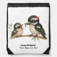 Delightful Downy Woodpecker Drawstring Bag