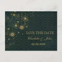 green gold Snowflakes Winter save the Date Announcement Postcard
