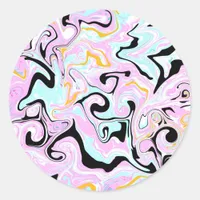 Fluid Art  Cotton Candy Pink, Teal, Black and Gold Classic Round Sticker