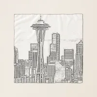 Minimalist Black and White Seattle Skyline Scarf