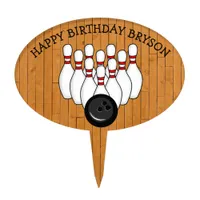 Bowling Ball and Pins with Wood Floor Birthday    Cake Topper