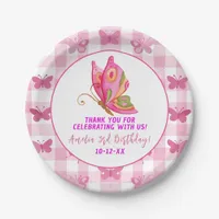 Pink gold purple elegant butterfly girl birthday paper plates