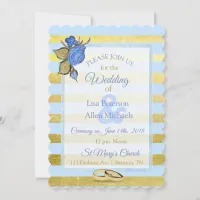 Blue and Gold Floral Wedding Invitation