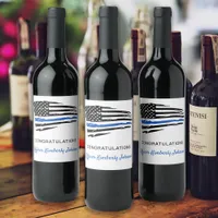 Police Party Thin Blue Line Flag Congratulations Wine Label